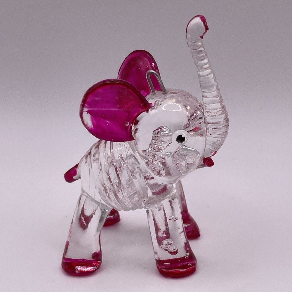 Vintage Lucite Elephant Christmas Ornament 3" Animal Decorations Hong Kong